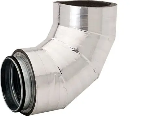 Produktbild: STIEBEL ELTRON Rohrsystem gedämmt LWF DRB 160-90, Rohrbogen gedämmt 90Grad, 236911. Silberfarbener, isolierter Rohrbogen.